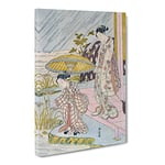 Admiring An Iris In The Rain By Harunobu Suzuki Asian Japanese Canvas Wall Art Print Ready to Hang, Framed Picture for Living Room Bedroom Home Office Décor, 24x16 Inch (60x40 cm)