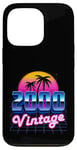 Vintage 2000 Anniversaire 25 ans 80's Rétro Palmier Coucher de Soleil Coque pour iPhone 13 Pro