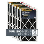 Filtrete MPR 1200 20 x 30 x 1 Allergen Defense Odor Reduction AC Furnace Air Filter, Attracts Small Particles like Pollen & Pet Dander, Delivers Cleaner Air Throughout Your Home, 6-Pack