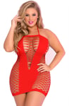 Seamless Halter Net Dress Plus Red Queen Size