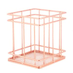 Raguso Wire Mesh Open Bin Shelf Storage Basket Rose Gold Iron Storage Basket Stand for Home Office Bathroom Desktop Decor(A)