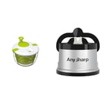 KitchenCraft Deluxe Salad Spinner and Dresser, BPA Plastic Free & AnySharp Knife Sharpener, Hands-Free Safety, PowerGrip Suction, Safely Sharpens All Kitchen Knives, Ideal for Hardened