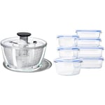 OXO Good Grips Glass Salad Spinner & Amazon Basics Airtight Glass Food Storage Container Set with BPA-Free & Locking Plastic Lids, 14 Pieces (7 Containers + 7 Lids), Clear