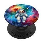 Bear Astronaute Flottant près d'une nébuleuse colorée. Casque spatial PopSockets PopGrip Interchangeable