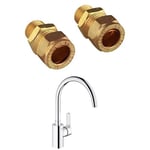 Grohe Eurostyle Cosmopolitan Sink Mixing Valve with 15 mm x 3/8 inch UK Compression Fittings/Adapter for Kitchen and Bathroom Mixer Taps (2-Piece) Bundle