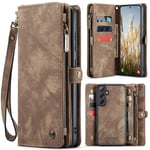 CaseMe Samsung Galaxy S24 FE Rymligt plånboksfodral med många kortfack, Brun