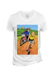 T-Shirt Homme Col V Tintin Tour De France Maillot Jaune Bd Vintage