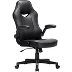 Chaise de bureau, Fauteuil gamer, Siège ergonomique pivotant, avec accoudoirs rabattables, hauteur réglable et inclinaison libre, charge 150 kg, Noir