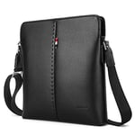 YumSur Mens Shoulder Bag, Genuine Leather Messenger Handbag Crossbody Bag for Men Purse iPad Bag for Business Office Work School with Adjustable Strap Black