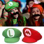 Super Mario Bros Luigi Hatt & Mustasch Maskeraddräkt Kostymhatt green