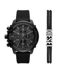 Diesel Griffed Chronograph Black Silicone Watch and Bracelet Set, One Colour, Men