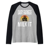 Mens Dairy Farmers Milk It Funny Farmer Farming Retro Tractors Raglan Baseball Tee