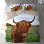 PANDAWDD Double Duvet Covers Set 3D Animal Highland Cow/200X200cm Print Duvet Cover Set Bedding Set For Boys Kids Double King Single Bed With 1 X Soft Microfiber Quilt Case 2 Pillowcases