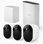 Arlo Ultra 2 Outdoor Smart Home Security Camera CCTV System and FREE extra Battery Pack bundle, 3 Camera kit, white, With Free Trial of Arlo Secure Plan