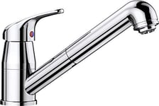 BLANCO DARAS-S – Low-Pressure Kitchen Tap – Compact Entry-Level Model in Classic Design with Pull-out Spray – Chrome – 519724