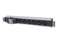 Intellinet 19" 1.5U Rackmount 6-Way Power Strip - German Type", With Double Air Switch, No Surge Protection, 1.6M Power Cord - Kraftdistributionsenhet (Kan Monteras I Rack) - Utgångskontakter: 6 - 1.5U - 19"
