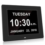 Heqiao Big Digital Non Ticking Alarm Clock Beside Mains Powered Large LCD Display Day Date Calender Dementia Memory Loss