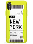 Customised Boarding Pass Ticket: New York Neon Yellow Impact Phone Case for iPhone XS MAX | Protective Dual Layer Bumper TPU Silikon Cover Pattern Printed | Personalised Traveler Wanderlust Airplane