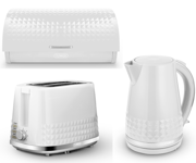 Tower Solitaire Kettle 2 Slice Toaster & Bread Bin White & Chrome Matching Set