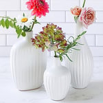 Lot de 3 vases Blancs minimalistes en céramique texturée – Vases bohème pour Herbe de la Pampa, Eucalyptus, Fleurs sèches et Plantes | Décoration d'étagère, décoration de cheminée, Centre de Table