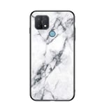 BRAND SET Case for OPPO A15 Case Marble Tempered Glass All Inclusive Cover Soft Silicone Edge Hard Case Compatible with OPPO A15-White