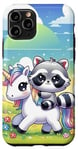 Coque pour iPhone 11 Pro Kawaii Raccoon on Unicorn Daydream