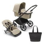 bugaboo Fox Cub Black Barnvagnset Cub med liggdel och sittdel Black/Desert Beige inklusive skötväska