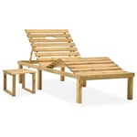 Helloshop26 - Transat chaise longue bain de soleil lit de jardin terrasse 200 x 70 x (31,5-77) cm meuble d'extérieur avec table bois de pin imprégné