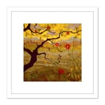 Ranson Apple Tree Red Fruit Painting 8X8 Inch Square Wooden Framed Wall Art Print Picture with Mount