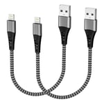 Câble iPhone Court [Certifiés MFi], Câble Chargeur iPhone 30CM 2Pack, Court Câble Lightning USB Cable iPhone Charge Rapide Nylon Cordon iPhone Fil Chargeur pour iPhone 14/13/12/11/XS MAX/XR/8/7/6/SE