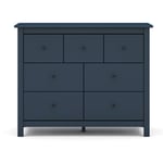 Commode, meuble de rangement en pin avec 7 tiroirs coloris bleu - Longueur 100 x Profondeur 40 x Hauteur 80 cm Pegane