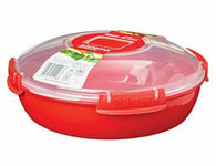 Microwave Round Food Container Cookware Bowl 1.3 L Food Steamer Red Clear Uk