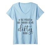 Womens Dirty Dishes Stare-Down Kitchen Humor Humorous Present V-Neck T-Shirt