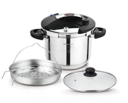 8 Litre Pressure Cooker with LED Pressure Display, Steamer Basket, Extra Lid