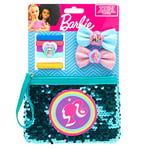 Joy Toy - Ensemble Barbie avec 6 Supports de Tresse, 2 Pinces à Cheveux avec Maille pailletée et Sac beauté à Paillettes Magique sur la Carte arrière 14,5 x 2 x 21 cm
