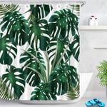 Grön blad duschdraperi monstera tropisk växt duschdraperi med krokar vattentät och anti-fläck polyestertyg badrumsgardin