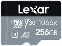 Lexar Professional 1066x 256GB Micro SD Card, UHS-I Card w/ SD Adapter SILVER Series, Up to 160MB/s Read, for Action Cameras, Drones, High-End Smartphones and Tablets (LMS1066256G-BNAAG)