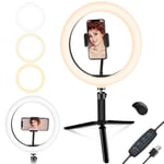 10.2" LED Ring Light with Adjustable Tripod Stand & Phone Holder Desk Makeup Selfie Ring Light with Dimmable 3 Light Modes 10 Brightness Level for YouTube Video,Live Streaming,Photography