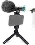Camera Video Microphone Interview Shotgun Mini External Mic with Shock Mount, Windscreen, Mini Tripod, Phone Holder, Compatible for Smartphones, Canon EOS, Nikon DSLR Cameras and Youtube Camcorders