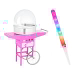 Royal Catering Sockervaddsmaskin - set med sockervaddspinnar spottskydd vagn 52 cm 1.200 W rosa