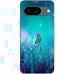 Google Pixel 8 Transparent Mobilskal Blå fjäril