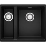 Evier Cuisine en Granit Noir Metallic, 55.5 x 45 cm, Évier 1.5 bac + Kit de Vidage, Évier au meuble 60cm - London 60 Duo