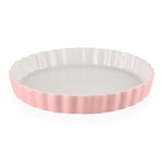 LOVECASA Porcelain Roasting Pans, Round Griddle Pan for Pancakes, BBQ, Pizza Pan,1100ml Pie Pan of 1 Tart Pan/Quiche Pan/Quiche Dishes/Quiche Tin/flan Dish, Pink (27.5 X 27.5 X 3.8cm)
