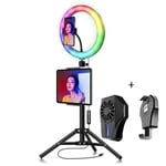 AJH 10inch RGB Ring Light with Stand and Phone Holder, Phone USB Cooler (Mobile Phone Radiator) Colorful USB Beauty Video Studio Photo Circle Lamp
