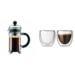 Bodum - 1923-16 - Chambord - Cafetière à Piston en Acier Chromé - 3 Tasses - 0,35 L + Set de 2 verres Pavina 8 cl