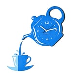 FLEXISTYLE Modern Kitchen Wall Clock Cup and Pot 45cm x 45cm 3D Silent Design Made in EU (Blu)