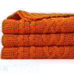 Orange filt 130 x 170 cm Varm höstfilt för soffa, Halloween filt, vävd chenille stickad filt, supermjuk, mysig, höstdekorativ filt