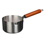 16cm Stainless Steel Saucepan Sauce Pan with Wood Handle and Pour Spout, Multifunction Butter Food Heating Pot Induction Ready Pan