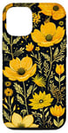 Coque pour iPhone 15 Pro Motif floral chic jaune moutarde et noir