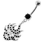 Belly Button Ring Black 5mm Multi Jeweled Burning Mask Surgical Steel Silver
